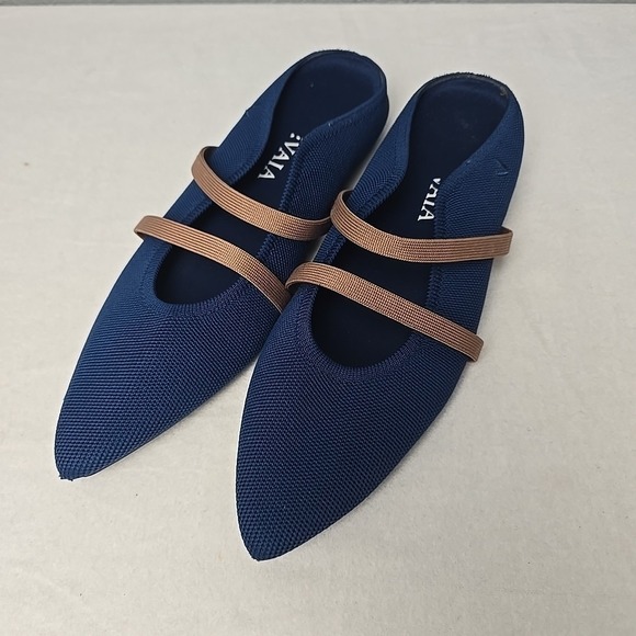 Vivaia Shoes - Vivaia Women's Elle Slip On Pointed-Toe Mules Size 39 EU 8 US Blue Brown